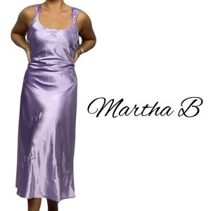 Martha B Lilac Satin Butterfly Midi Slip Dress - Size Large